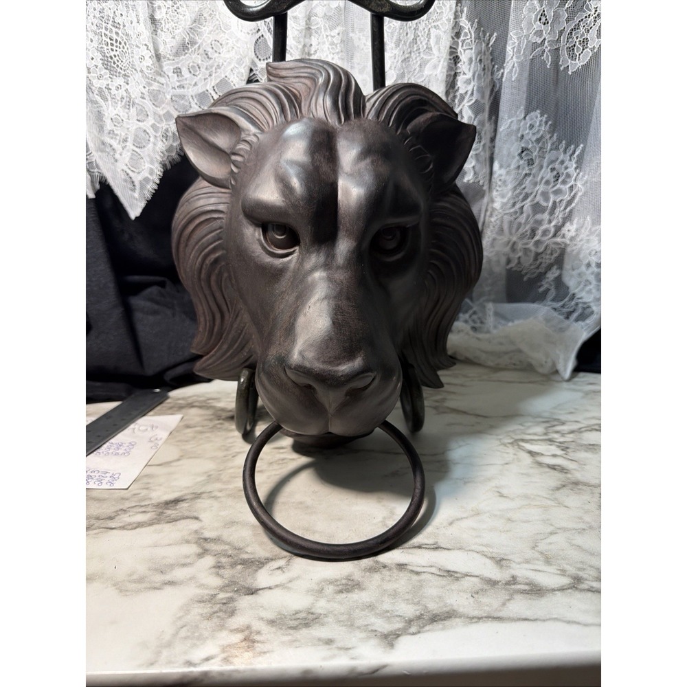 13" Lion Head 3D Wall Mounted Faux Door Knocker Towel Holder Cast Resin (2974) - Picture 4 of 9